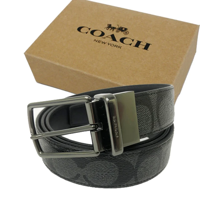 COACH【COACH】霧黑C LOGO男款皮帶禮盒(黑灰)