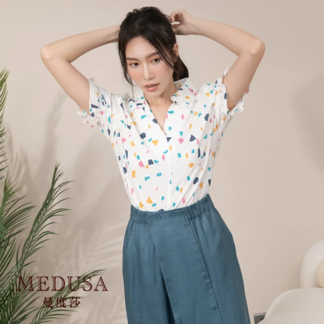 【MEDUSA 曼度莎】派對彩點棉質上衣（M-2L）｜女上衣 加大尺碼｜休閒穿搭(801-91401)