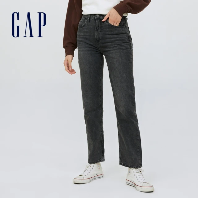 【GAP】女裝 復古高腰寬鬆牛仔褲(434241-黑色)