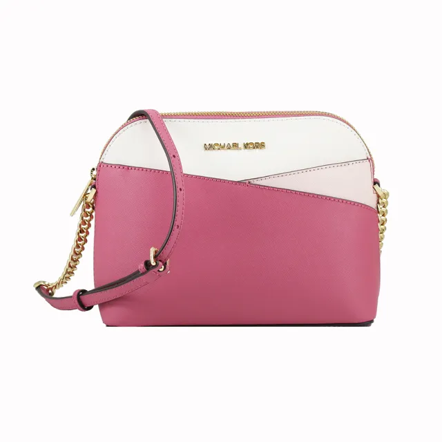 【Michael Kors】新款拼接優雅防刮斜背包(桃白灰)