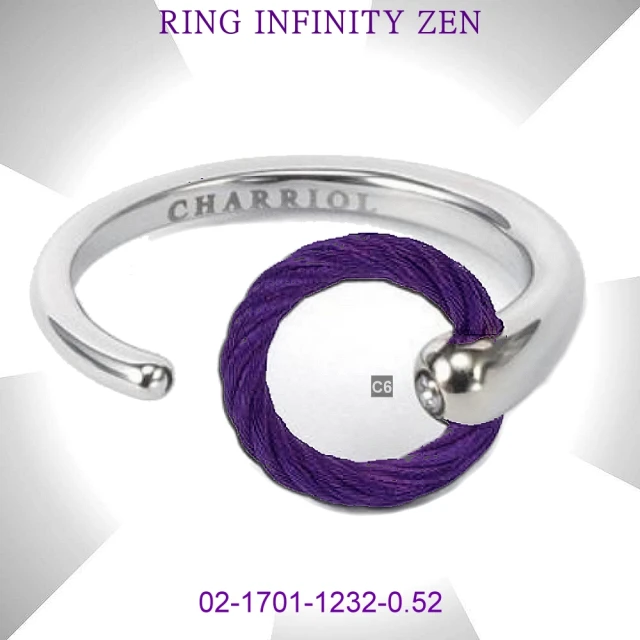 【CHARRIOL 夏利豪】Ring Infinity Zen 禪風戒指 銀色戒身深紫鋼索款52㎝-加毛巾蛋糕 C6(02-1701-1232-0)