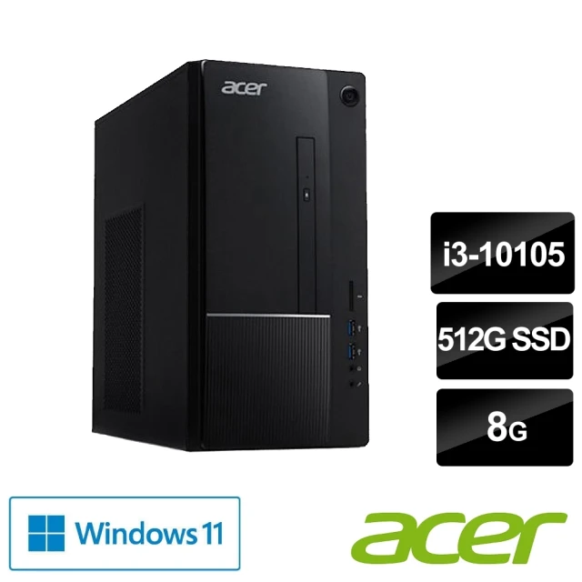 【Acer 宏碁】Aspire TC-1650 i3 四核電腦(i3-10105/8G/512G SSD/Win11)