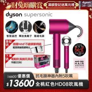 【dyson 戴森】Supersonic HD08 全新版 吹風機 溫控 負離子(全桃紅色)