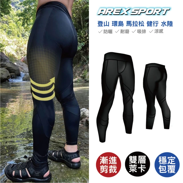 【AREXSPORT】百岳山友推薦 男萊卡經典強力包覆壓縮褲 全黑 登山壓縮褲 水陸兩用褲 台灣製壓力褲