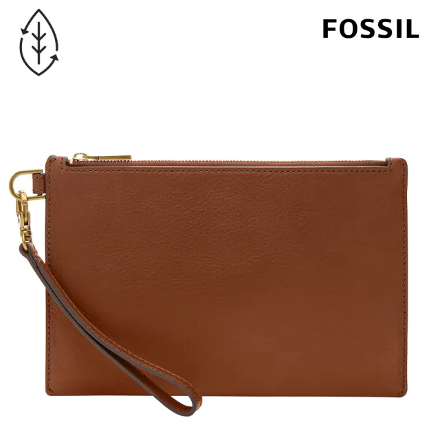 【FOSSIL 官方旗艦館】Wristlet 真皮手拿包-咖啡色 SLG1557200  邵雨薇推薦品牌