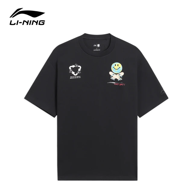 LI-NING 李寧【LI-NING 李寧】滑板-Skateboard 寬鬆型 藝術家 OG Slick合作款 上衣 短袖 黑色(AHSS299-1)