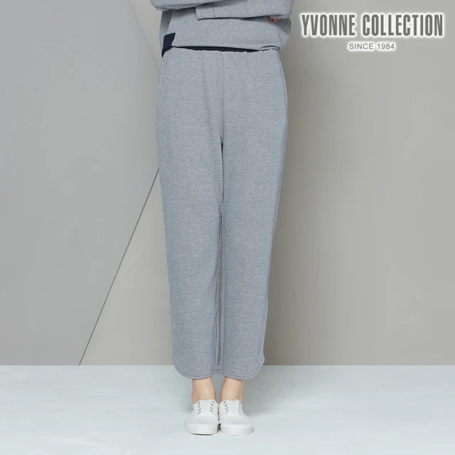 【Yvonne Collection】斜紋褲口缺角長褲(丈青)