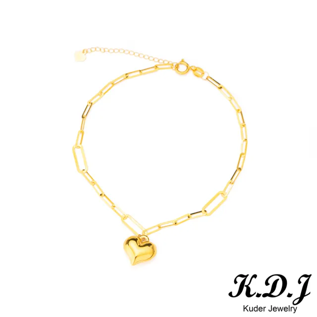 【K.D.J 圓融珠寶】999純金黃金愛心手鍊(愛心純金手鍊18k金)