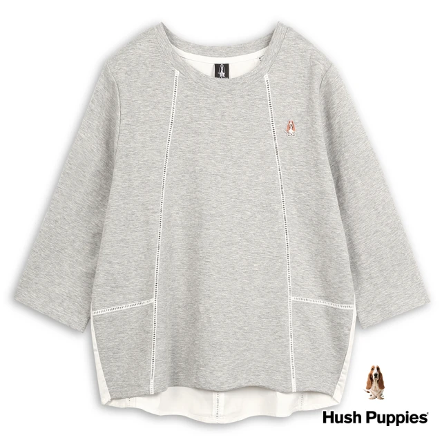 Hush Puppies【Hush Puppies】女裝異材質拼接七分袖上衣(麻灰 / 24210202)