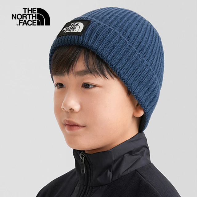 【The North Face】北面兒童深藍色LOGO布標保暖針織毛帽｜7WGCHDC