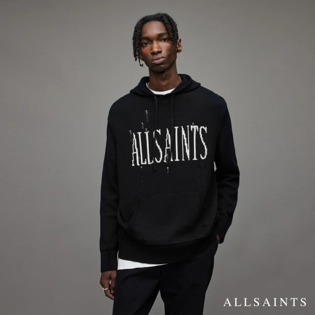 【ALLSAINTS】DESTROY 寬鬆破壞連帽LOGO針織上衣(寬鬆版型)