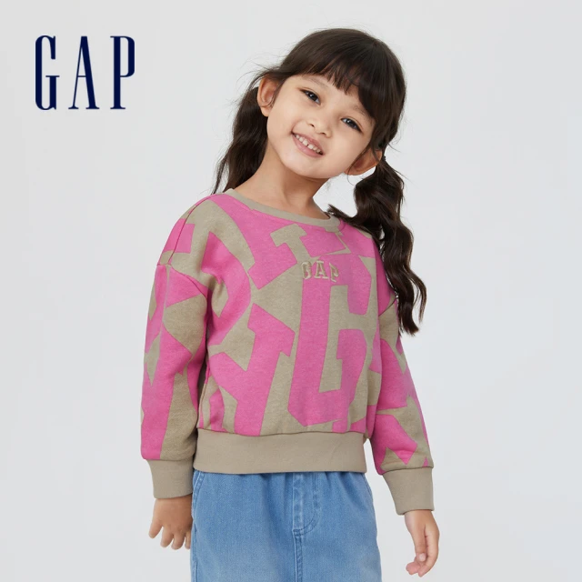 【GAP】女幼童 碳素軟磨系列 Logo刷毛休閒上衣(457437-卡其色)