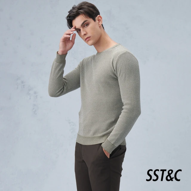 SST&C【SST&C 新品上市】雪松綠織紋圓領針織衫1112209009