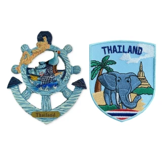 泰國船錨辦公磁鐵+泰國 大象 刺繡布標2件組紀念磁鐵療癒小物(C165+188)