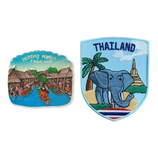 泰國 水上市場磁鐵磁力貼☆+泰國 大象 貼布繡2件組伴手禮物 出國紀念磁鐵(C172+188)