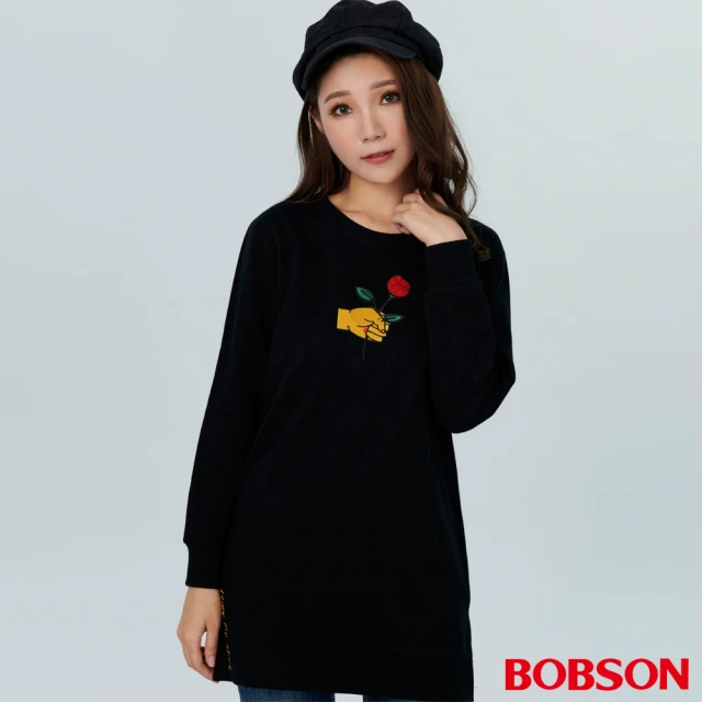 BOBSON【BOBSON】女款玫瑰繡花長版上衣(38072-88)