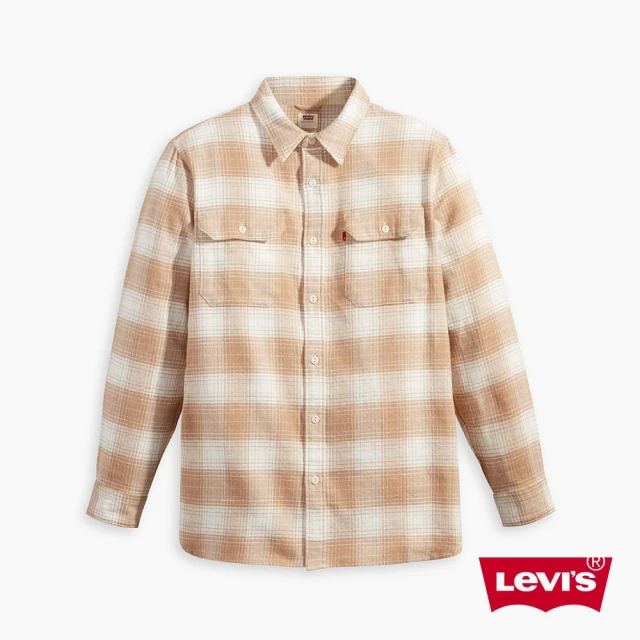 【LEVIS】男款 寬鬆版工裝法蘭絨襯衫 親和系拿鐵格紋 人氣新品