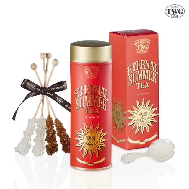 【TWG Tea】頂級訂製茗茶禮物組(南非國寶茶任選 100g/罐+計量銀匙+茶糖棒)