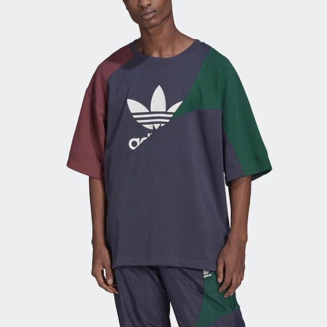 【adidas 愛迪達】BLD CB TEE 男 短袖上衣 T恤 經典 休閒 國際版 寬鬆 重磅 拼接 藍綠紅(HC4497)