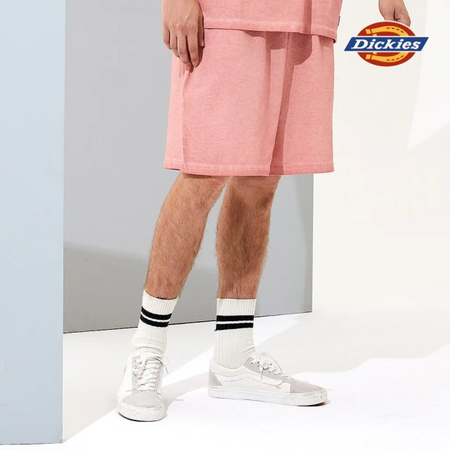 【Dickies】男款桃粉色純棉仿舊水洗寬版休閒短褲｜DK010574C53