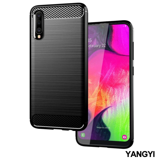 【YANG YI 揚邑】SAMSUNG Galaxy A70 碳纖維拉絲紋軟殼散熱防震抗摔手機殼