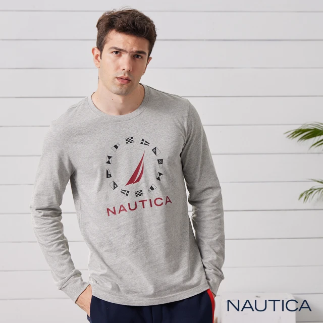 NAUTICA【NAUTICA】男裝旗語LOGO圖騰長袖T恤(灰色)