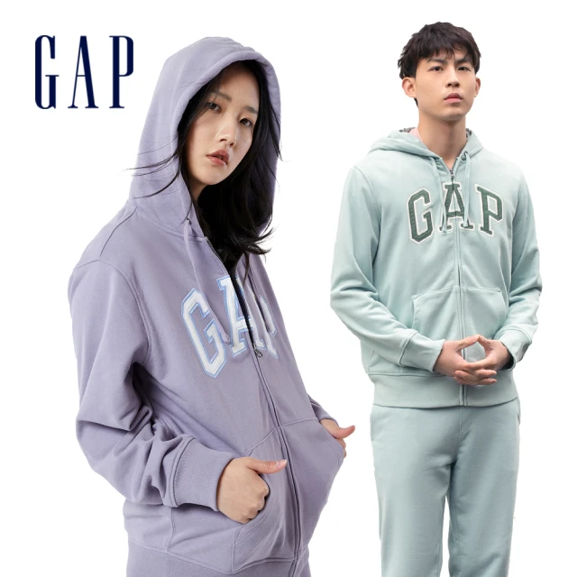 【GAP】男女同款 碳素軟磨 法式圈織系列 Logo連帽外套(多色可選B款)