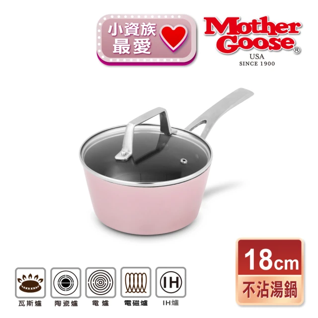 【美國MotherGoose 鵝媽媽】FancyPan 粉品IH導磁不沾湯鍋18cm