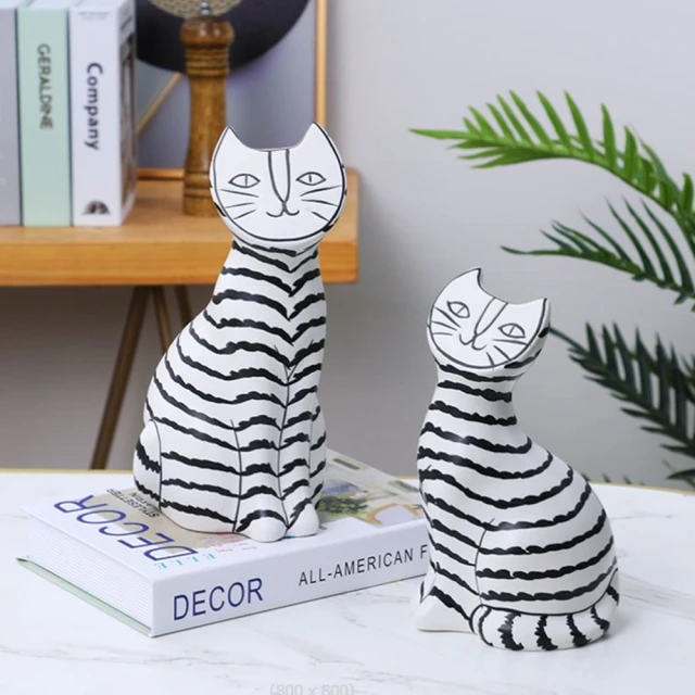 【JEN】北歐簡約創意黑白陶瓷貓工藝品居家擺飾桌面裝飾大款高27cm(2花色可選)