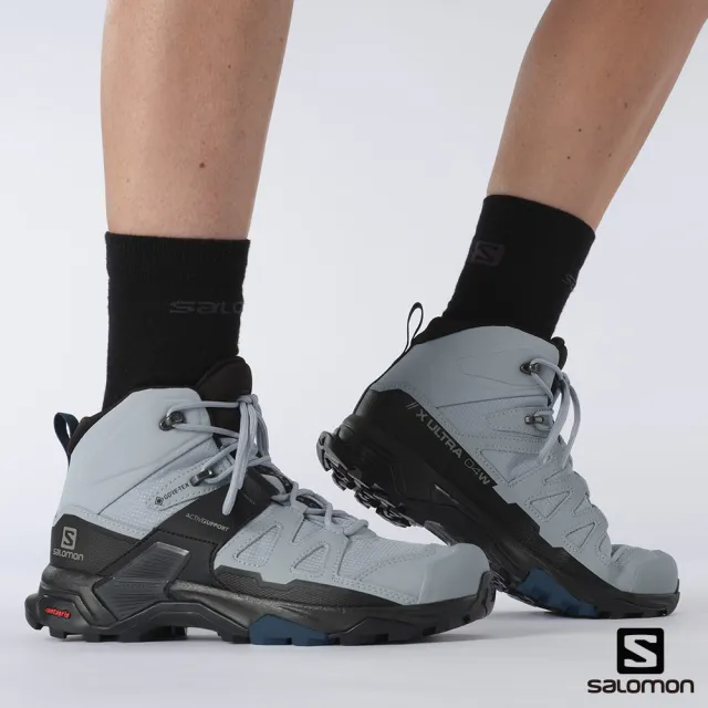 salomon官方直營】女X ULTRA 4 Goretex 中筒登山鞋寬楦(深礦灰/黑/藍