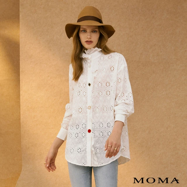 【MOMA】鏤空蕾絲寶石釦襯衫(白色)