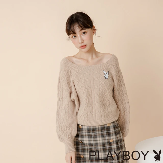 【PLAYBOY】方領拋袖毛衣(奶茶色)