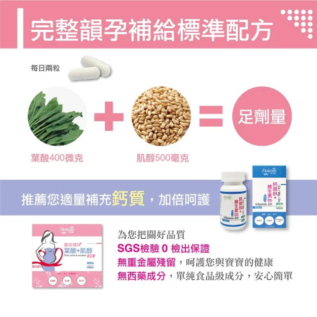 【多立康】韻孕媽咪葉酸+肌醇膠囊60粒X6盒(葉酸400mcg/素食可/鈣/B12)