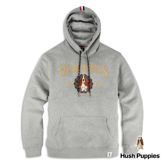 Hush Puppies【Hush Puppies】男裝立體品牌刺繡狗長袖帽T(麻灰 / 24102101)