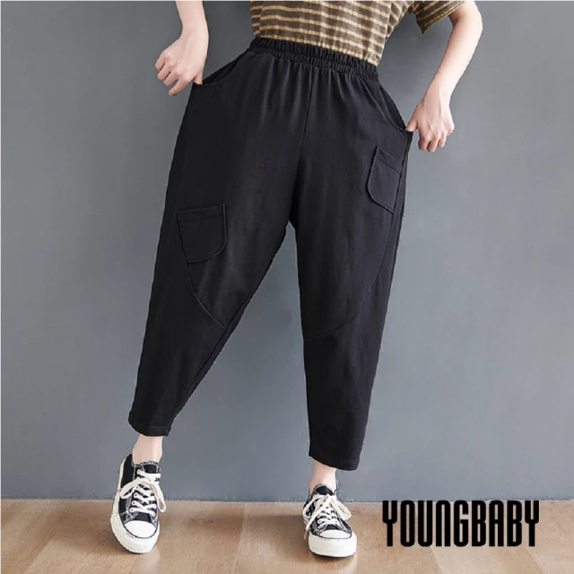 YOUNGBABY【YOUNGBABY】鬆緊腰造型斜口袋弧形哈倫九分褲(2XL)