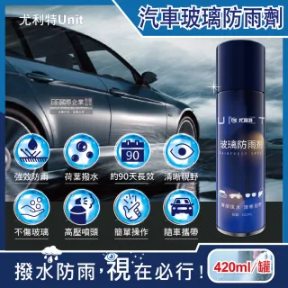 【尤利特Unit】奈米科技免雨刷約90天長效撥水劑汽車玻璃防雨劑420ml/大藍罐(安全帽後照鏡眼鏡玻璃精)