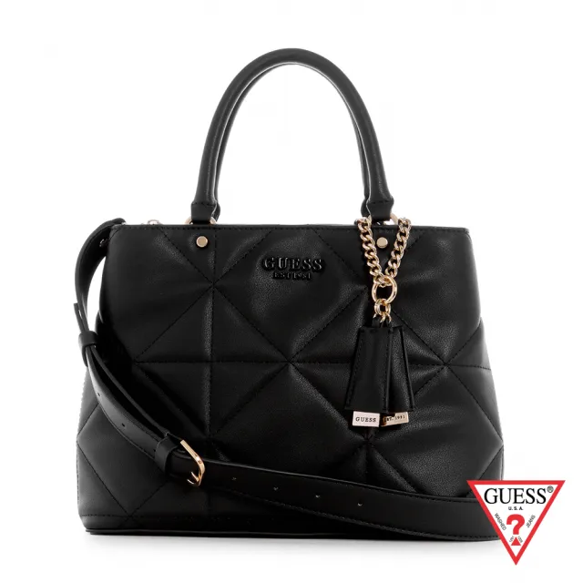 【GUESS】女包-秋氛氣息菱格吊牌手提肩背包-黑(QP865606BLA)
