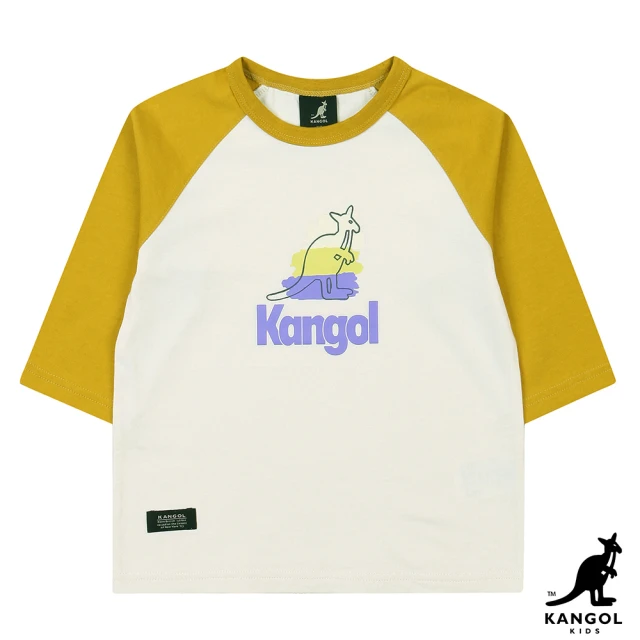 【KANGOL】KID水彩筆刷袋鼠七分袖T恤-米色(W22AN702WT)