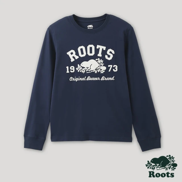 Roots【Roots】Roots 男裝- 經典海狸系列 長袖T恤(深藍色)