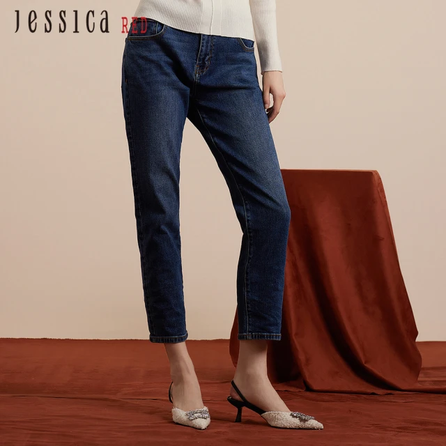 Jessica Red【Jessica Red】休閒百搭舒適煙管牛仔褲824223（深藍）