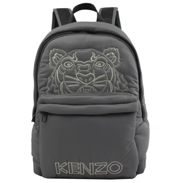 【KENZO】經典大刺繡虎頭LOGO太空棉手提旅用包後背包(鐵灰 大款)