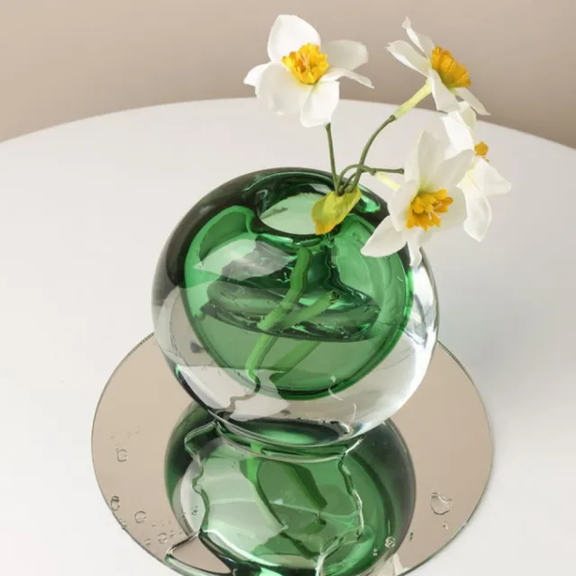 【JEN】現代創意簡約輕奢玻璃花瓶花器琉璃工藝品居家裝飾桌面擺飾(綠色)