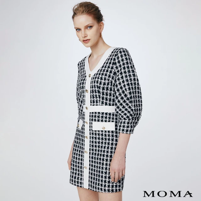 MOMA【MOMA】法式撞色小香風收腰洋裝(黑色)