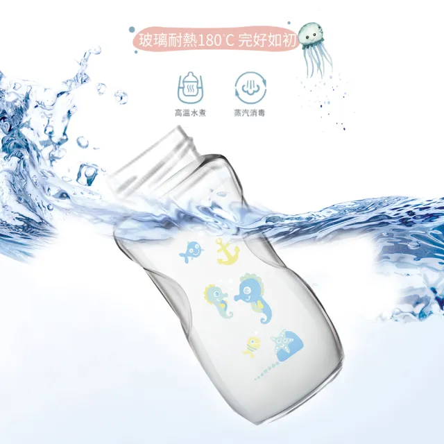 【PHILIPS AVENT】親乳感系列新生兒禮盒-彩繪玻璃奶瓶240ml+小玻璃奶瓶120ml+夜光安撫奶嘴+密封墊(SCF577P)