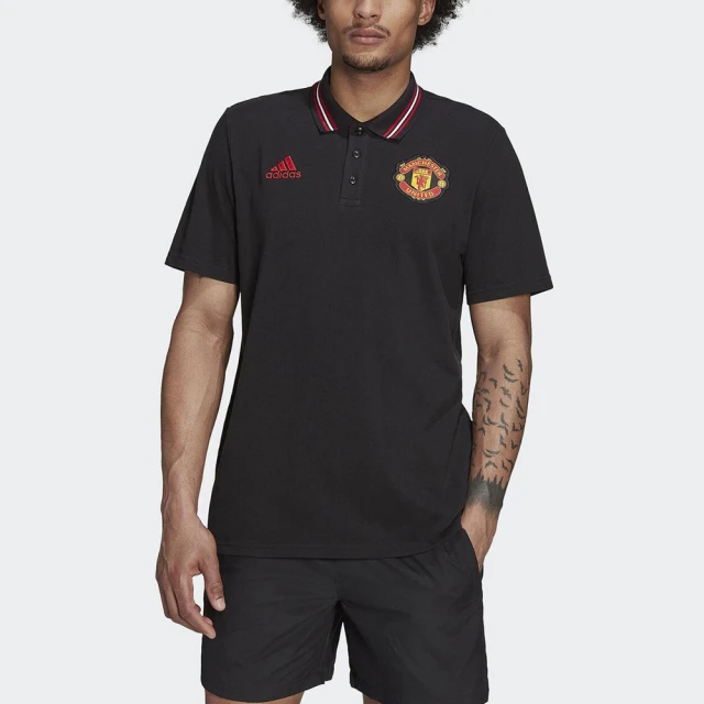 adidas 愛迪達【adidas 愛迪達】MUFC DNA POLO 男 短袖 上衣 Polo衫 曼聯 足球 亞洲版 棉質 黑 紅(HE6664)