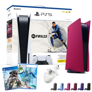 【SONY 索尼】PS5 FIFA 23同捆組光碟版主機同捆組+原廠主機保護殼+專用收納包+藍芽耳機(精選遊戲二片)