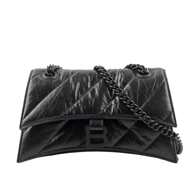 【Balenciaga 巴黎世家】CRUSH 黑釦壓紋縫線小牛皮二用包(黑色)