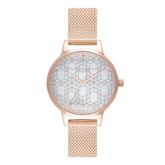 【Olivia Burton】Ice Queen系列-玫金殼雪晶面滾珠玫金色米蘭帶-30mm(OB16IQ03)