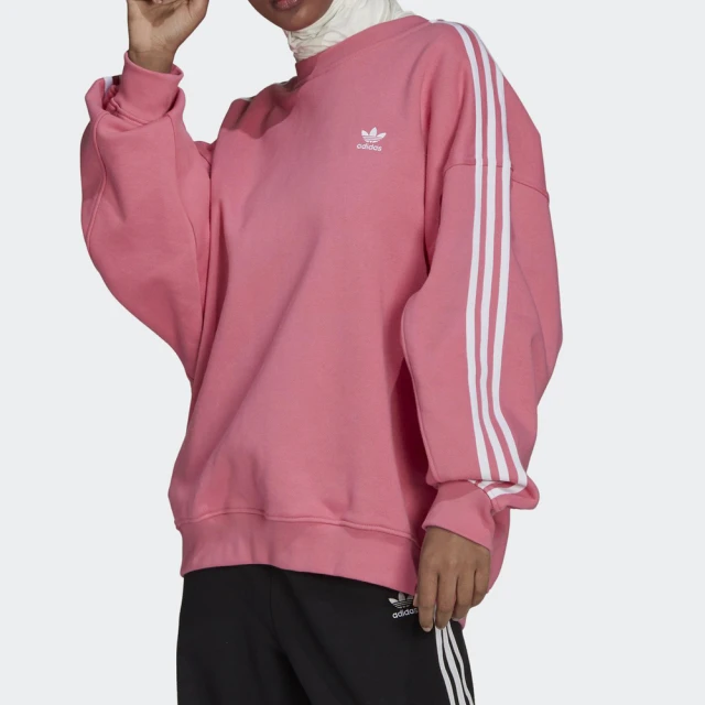 【adidas 愛迪達】OS Sweatshirt 女 長袖上衣 大學T 經典 復古 國際版 寬鬆 三葉草 粉紅(H33542)