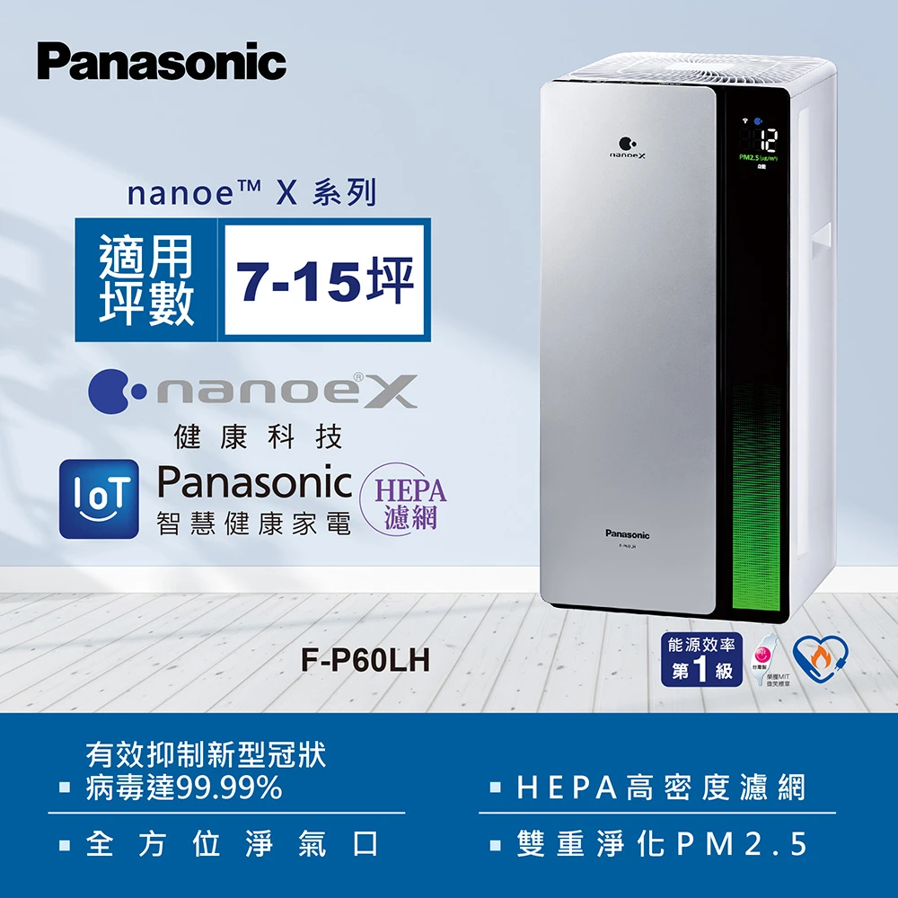 【Panasonic 國際牌】新一級能源效率12坪nanoeX空氣清淨機(F-P60LH)